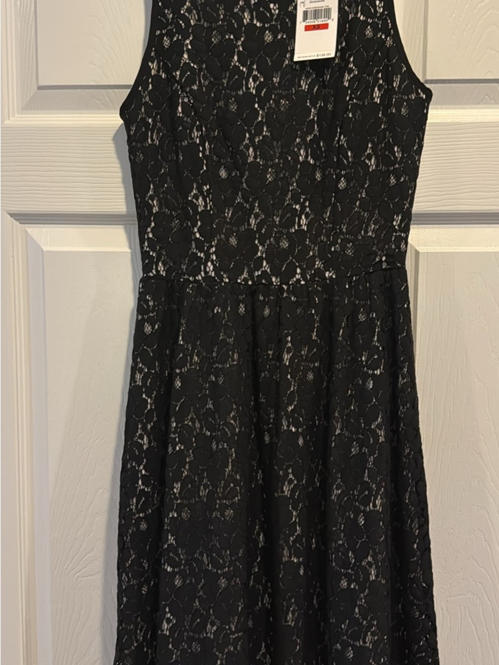 Karen Kane Women's Black Lace Fit-and-Flare Dress..NWT..beige sheath black lace